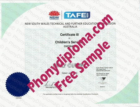 Australia Tafe Certificate 3 Iii Nsw Fake Diploma Sample
